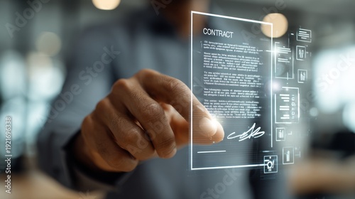 Man interacting with digital contract