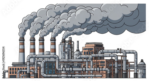Industrial Factory with Polluting Smokestacks.