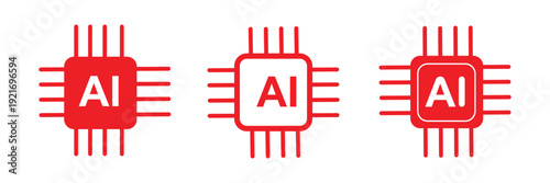 AI brain chip icon set, modern artificial intelligence technology symbol, machine learning vector design on transparent background