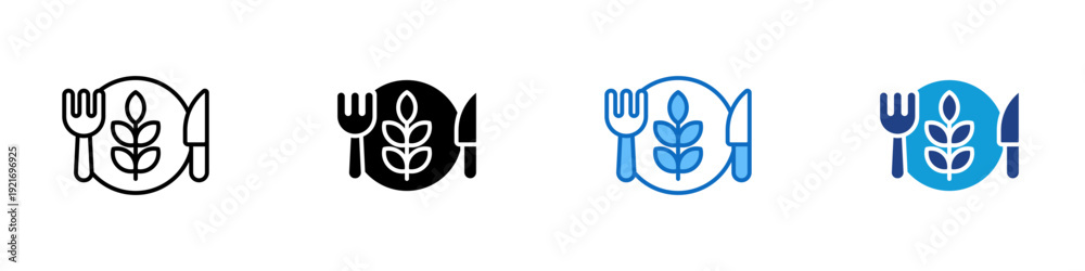Fototapeta premium Healthy Meal Multiple Style Icon Design Vector - Plate with fork, knife, and plant representing balanced nutrition, healthy eating, and dietary lifestyle