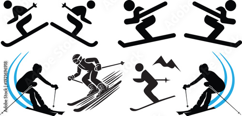 Skiers in action winter sports flat design vector illustration scalable graphic