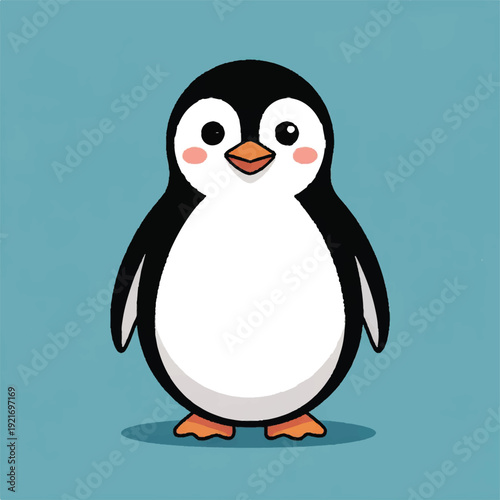 cute penguin mascot icon isolated on turquoise background