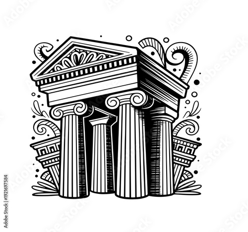 Ancient rome architecture greece sketch temple colonnade columns portico hand drawn separately on a white background elements antiquity architectural monuments
