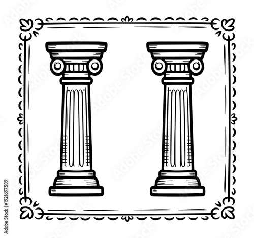 Ancient rome architecture greece sketch temple colonnade columns portico hand drawn separately on a white background elements antiquity architectural monuments
