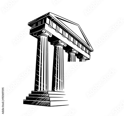 Ancient rome architecture greece sketch temple colonnade columns portico hand drawn separately on a white background elements antiquity architectural monuments
