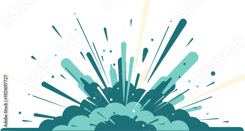 Explosive burst of teal and aqua particles with radiating lines, suggesting a dynamic energy release or a vibrant celebration, suitable for abstract design backgrounds or graphic elements