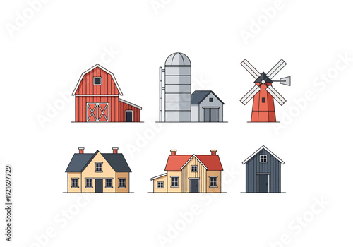 Collection of Rustic Farm Buildings and Country Homes for Rural Estate Concepts