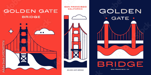 USA, US, U.S, United States - Golden Gate Bridge San Francisco Posters – Modern Minimalist California Art Featuring Iconic Red Bridge & Scenic West Coast Designs
