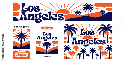 USA, US, U.S, United States - Los Angeles Retro Posters – Vibrant California Art Featuring Palm Trees, Sunsets, Mountains & Hollywood‑Inspired Designs in Bold Modern Graphics
