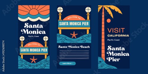 USA, US, U.S, United States - Santa Monica Pier California Posters – Vibrant Pacific Coast Travel Art Featuring Beaches, Sunsets, Waves & Modern Tourism Designs
