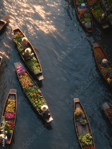 Thai floating market viewed from above