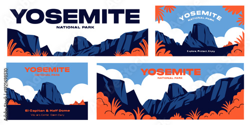 USA, US, U.S, United States - Yosemite National Park Art – Vibrant Mountain Landscape Posters and Scenic Nature Designs Celebrating California’s Iconic Wilderness and Outdoor Adventure

