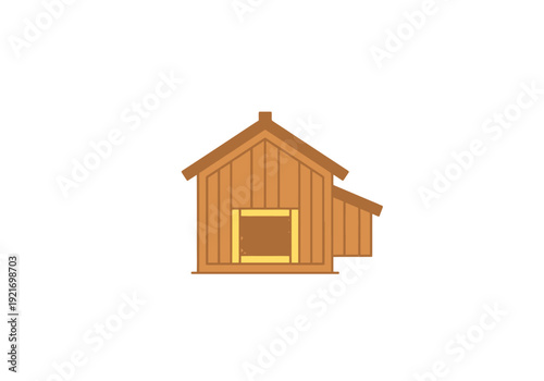 Rustic Wooden Small Building Structure With Gable Roof and Attached Alcove Simple Design Isolated on White Background