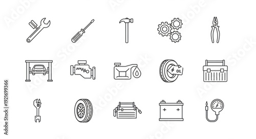 Collection of automotive repair and maintenance tools and parts.