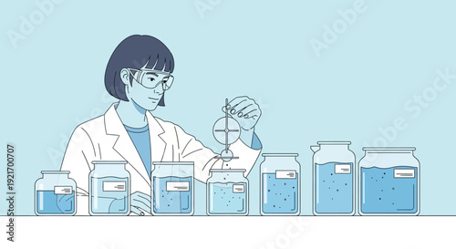 Female Scientist Conducting Laboratory Experiment with Equipment.
