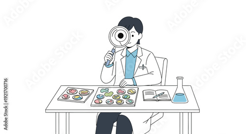 Scientist Examining Specimens with Magnifying Glass.