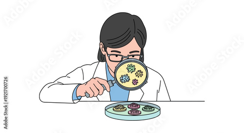 Scientist Examining Petri Dish Contents Closely.