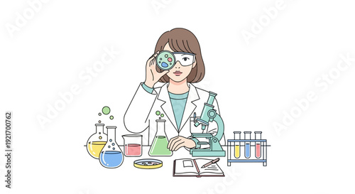 Female Scientist Examining Sample in Laboratory Setting.