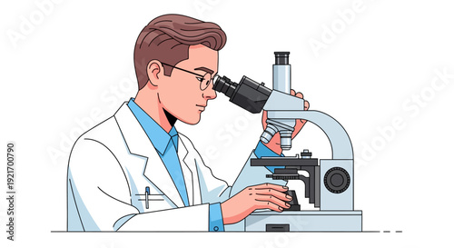 Scientist Examining Sample Through Microscope.