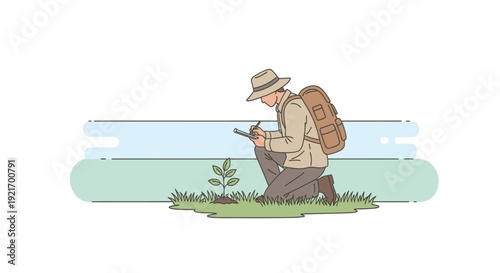 Man Hiker Backpacker Traveling with Backpack.