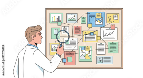 Man Examining Documents with Magnifying Glass.