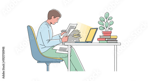 Man Working on Laptop at Desk.