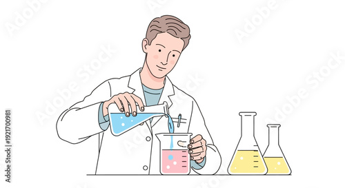Scientist Pouring Liquid into Laboratory Flask.