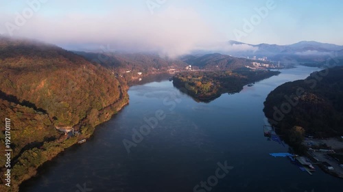 하늘에서 본 가을 남이섬 풍경