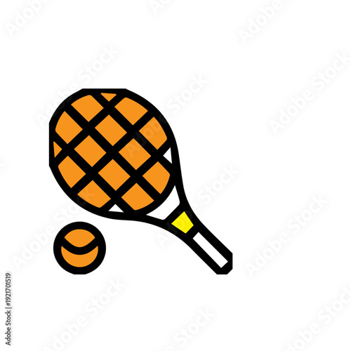 Dynamic vector icon featuring a stylized tennis racket and ball, symbolizing recreational sports, athletic pursuits, and healthy competition for digital media