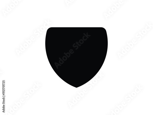 Black shield icon, simple heraldic symbol for protection, security, emblem, and defense. Clean vector shape isolated on white background.