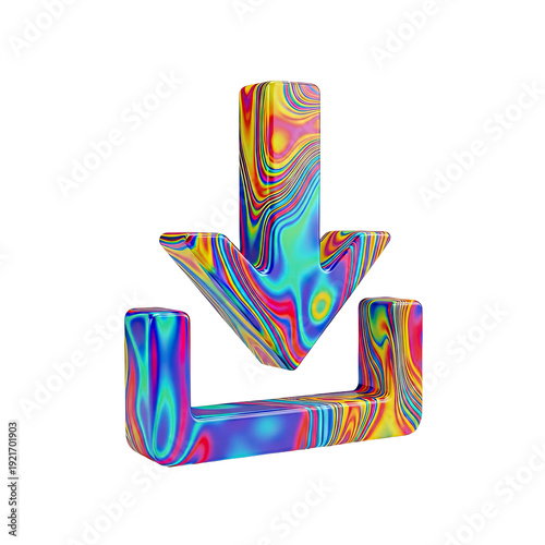 Wallpaper Mural A 3D rendered download icon featuring a vibrant, psychedelic swirling pattern in various bright colors, presented on a transparent background. Torontodigital.ca