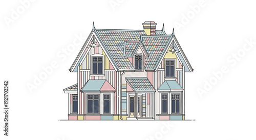 Colorful Architectural Drawing of House Design.