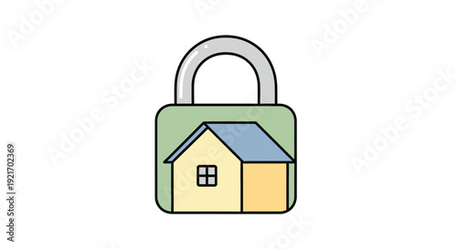 House Icon on Lock Illustration.