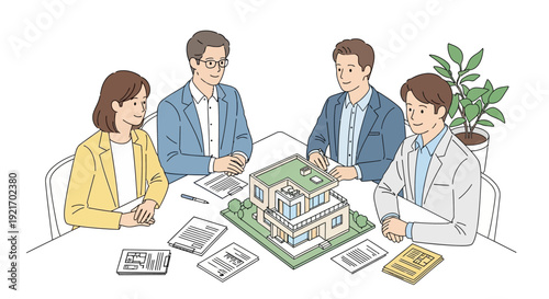 Business Professionals Discussing Architectural Model.