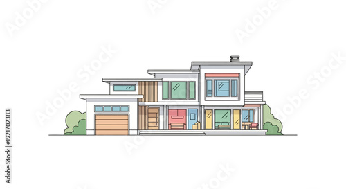 Modern Two Story House Illustration Design.