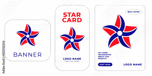 USA, US, U.S, United States - Pinwheel Logo Branding – Modern Red & Blue Corporate Designs, Promotional Banner Layouts & Marketing Card Graphics
