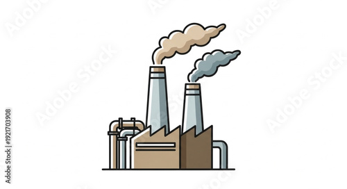 Industrial Factory with Smokestacks Emitting Pollution.