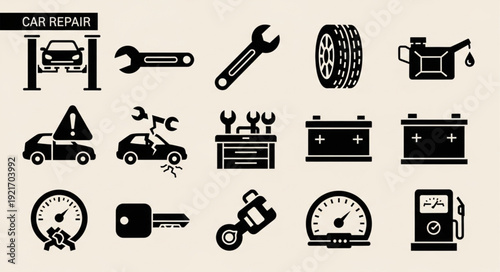 Car Repair Icons Set Automotive Service Tools And Equipment.