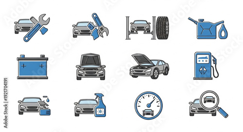 Car Repair and Maintenance Icons Set.