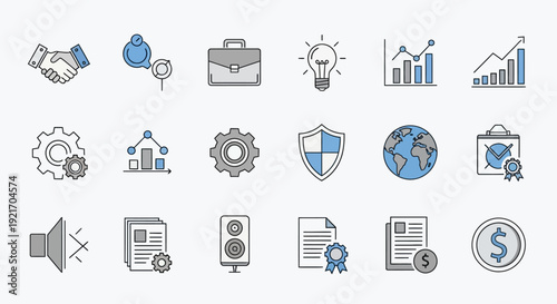 Business Icons Set Showing Partnership Growth and Success.