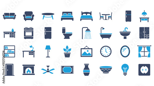 Collection of blue and dark blue home interior sofa