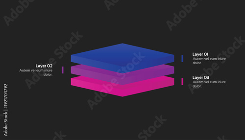 3D Gradient Stacked Layer Infographic With 3 Steps Diagram