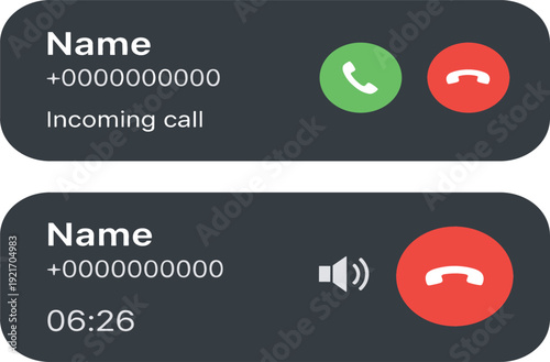 Mobile Incoming Call Interface Vector Illustration with Answer Decline Buttons Phone Screen UI UX App Design Mockup