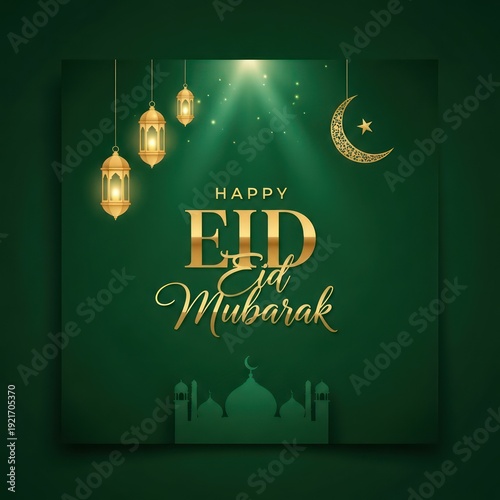 Wallpaper Mural Festive greeting illuminated by golden lanterns and celestial symbols against a deep green background Torontodigital.ca