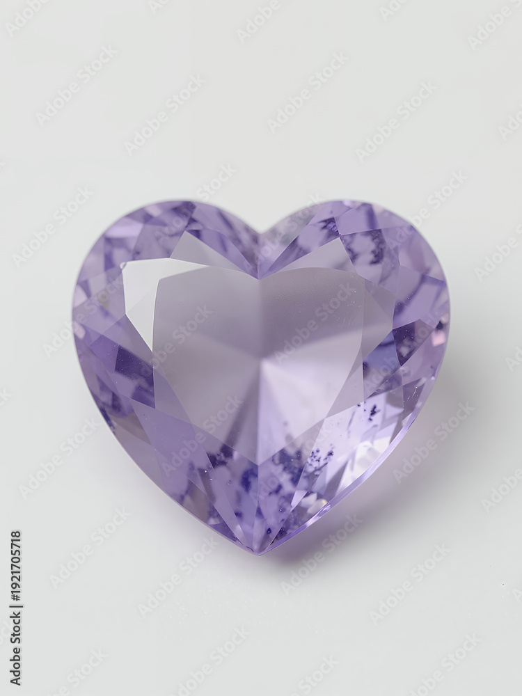 Fototapeta premium Heart-Shaped Purple Gemstone Or Crystal With Faceted Design On A White Background