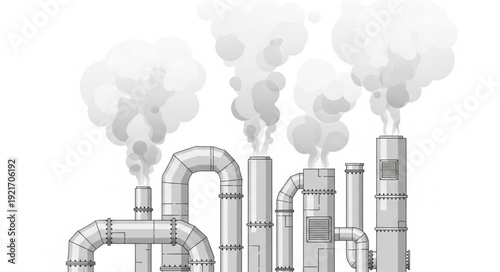 Industrial Factory with Smokestacks Emitting Pollution.
