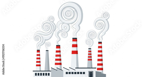 Industrial Factory with Smokestacks Emitting Pollution.