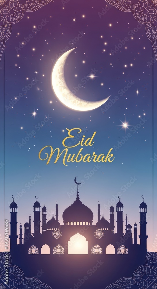 custom made wallpaper toronto digitalGlowing crescent moon shines above a silhouetted religious structure against a starry night sky