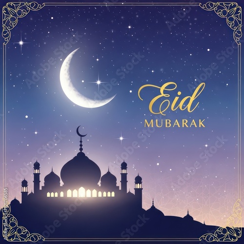 Wallpaper Mural Celestial night scene features grand architectural silhouette under a bright crescent moon Torontodigital.ca