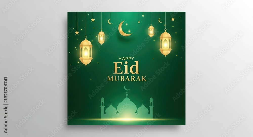 custom made wallpaper toronto digitalFestive greeting design features illuminated lanterns hanging against a gradient green background with golden crescent moon and mosque silhouette